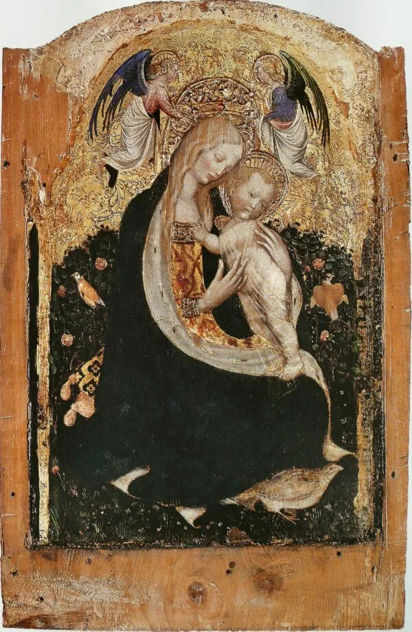 Madonna of the Quail (1420) by Pisanello — original painting reproduced as a hand-painted oil on canvas