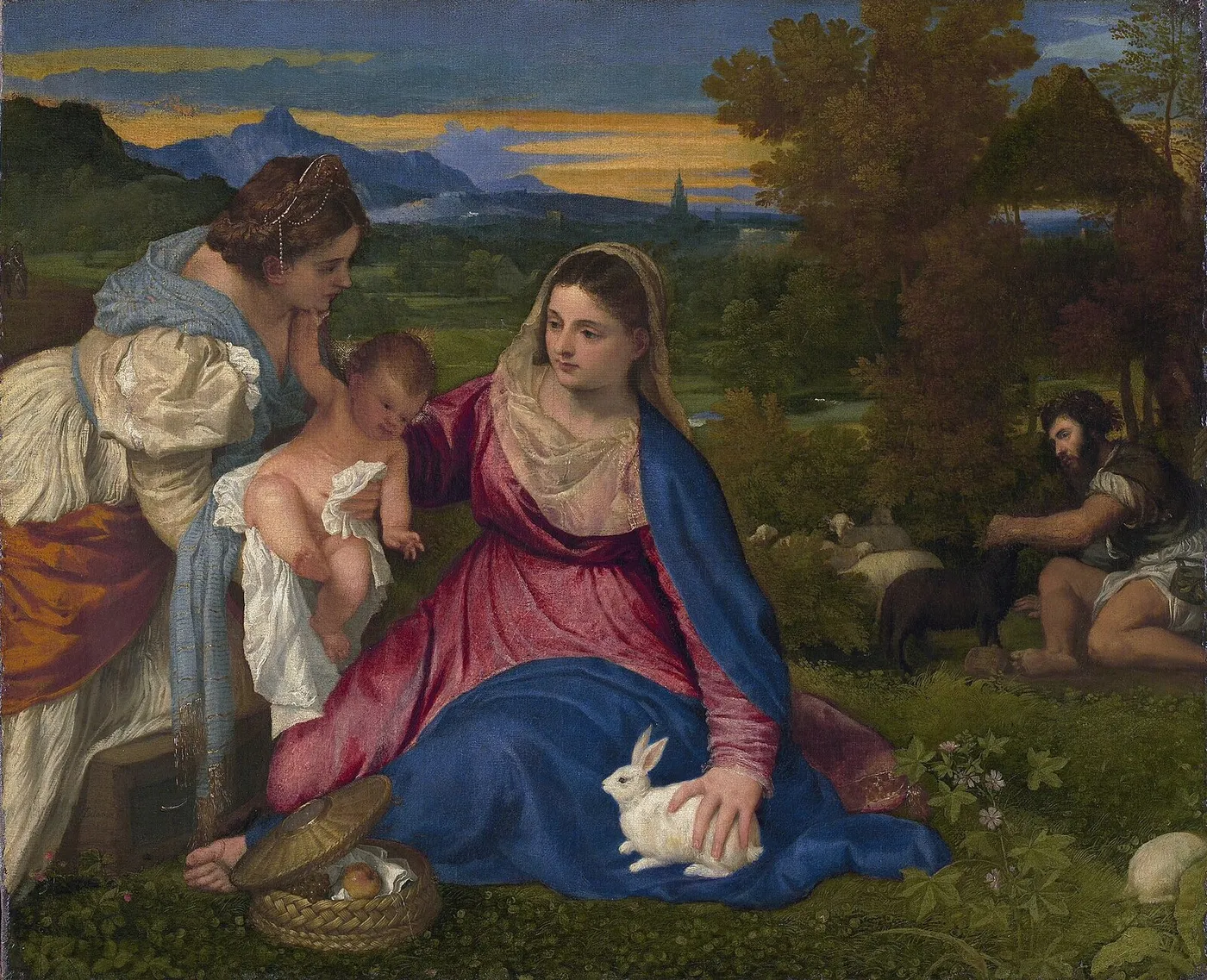 Madonna of the Rabbit (1530) by Titian — original painting reproduced as a hand-painted oil on canvas