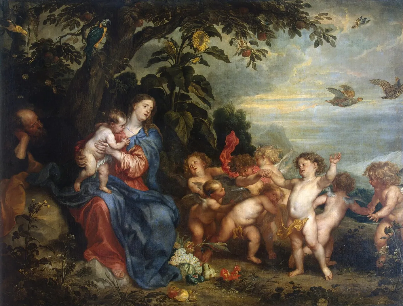 Madonna with Partridges (1632) by Anthony van Dyck — original painting reproduced as a hand-painted oil on canvas