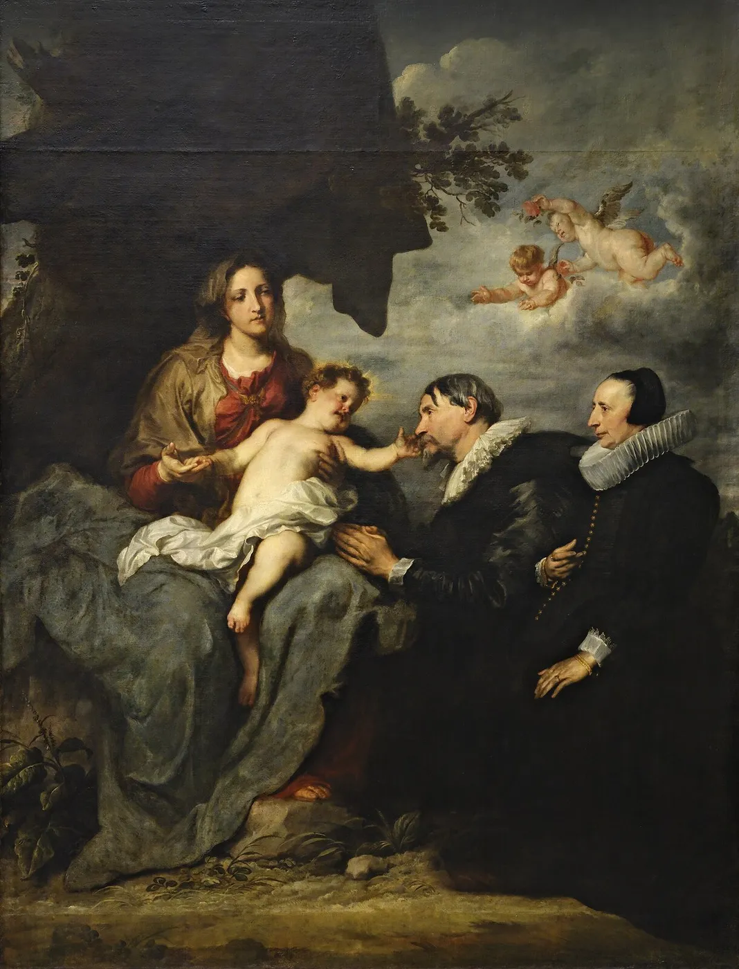 Madonna with Two Donors (1630) by Anthony van Dyck — original painting reproduced as a hand-painted oil on canvas
