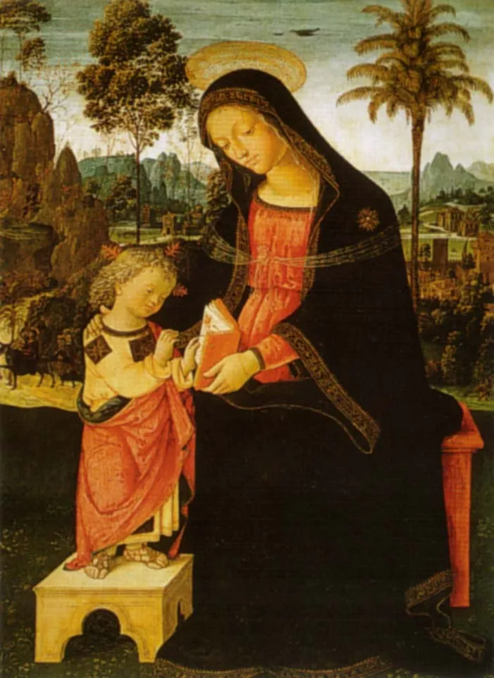 Madonna with Writing Child (1494) by Pinturicchio — original painting reproduced as a hand-painted oil on canvas