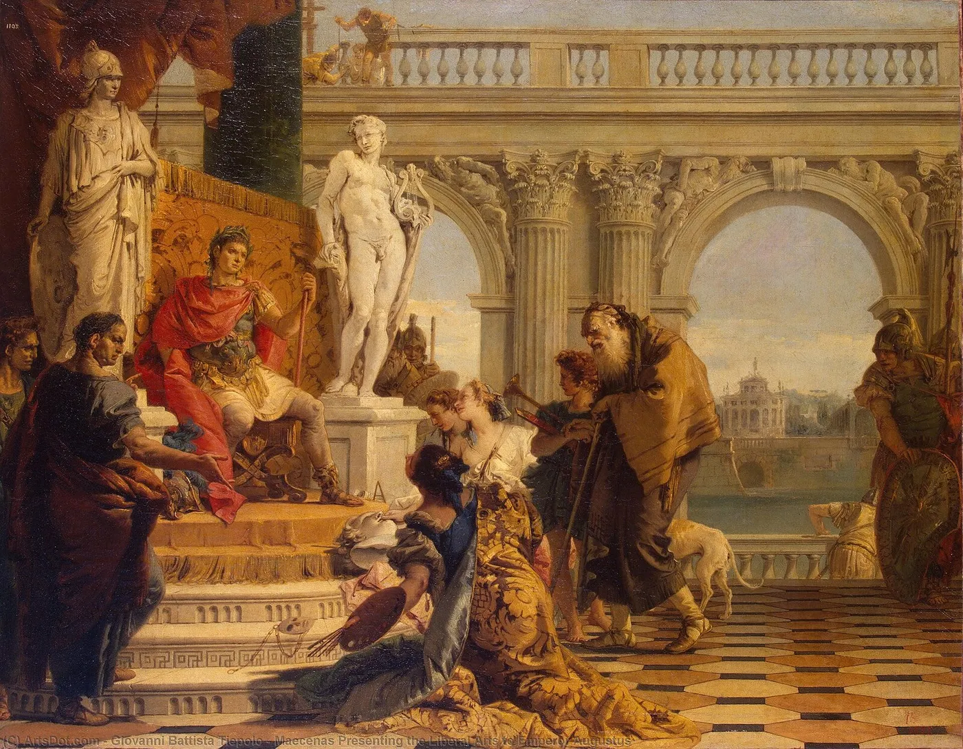 Maecenas Presenting the Liberal Arts to Emperor Augustus (1743) by Giovanni Battista Tiepolo — original painting reproduced as a hand-painted oil on canvas