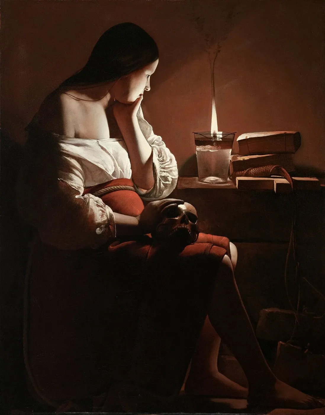 Magdalen with the Smoking Flame (1640) by Georges de La Tour — original painting reproduced as a hand-painted oil on canvas
