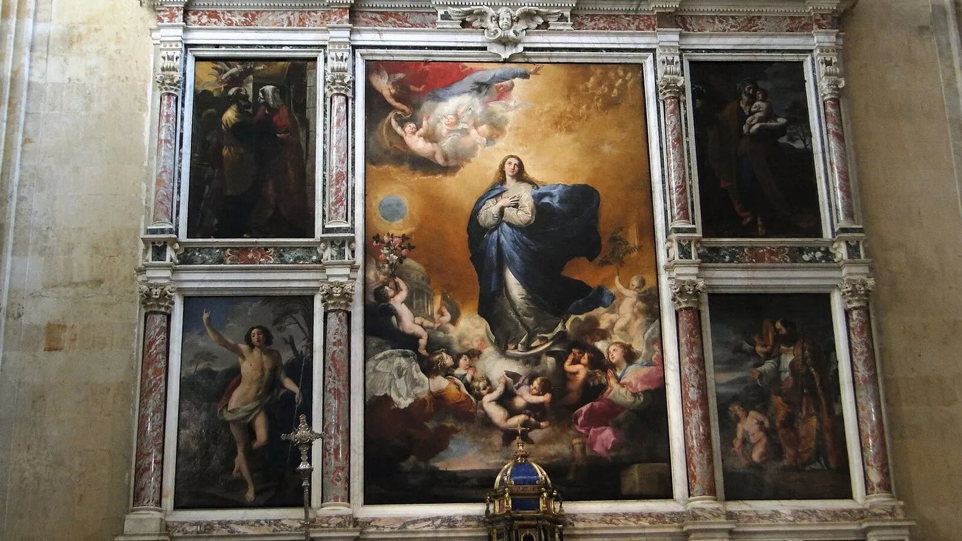 Main altarpiece of the church of La Purísima, Salamanca (1635) by Jusepe de Ribera — original painting reproduced as a hand-painted oil on canvas