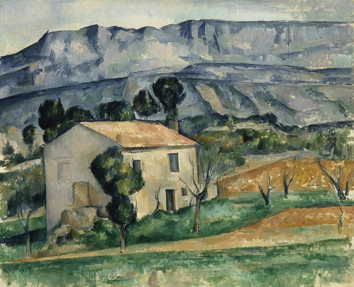 Maison devant la Sainte-Victoire près de Gardanne (House in Provence) (1885) by Paul Cézanne — original painting reproduced as a hand-painted oil on canvas