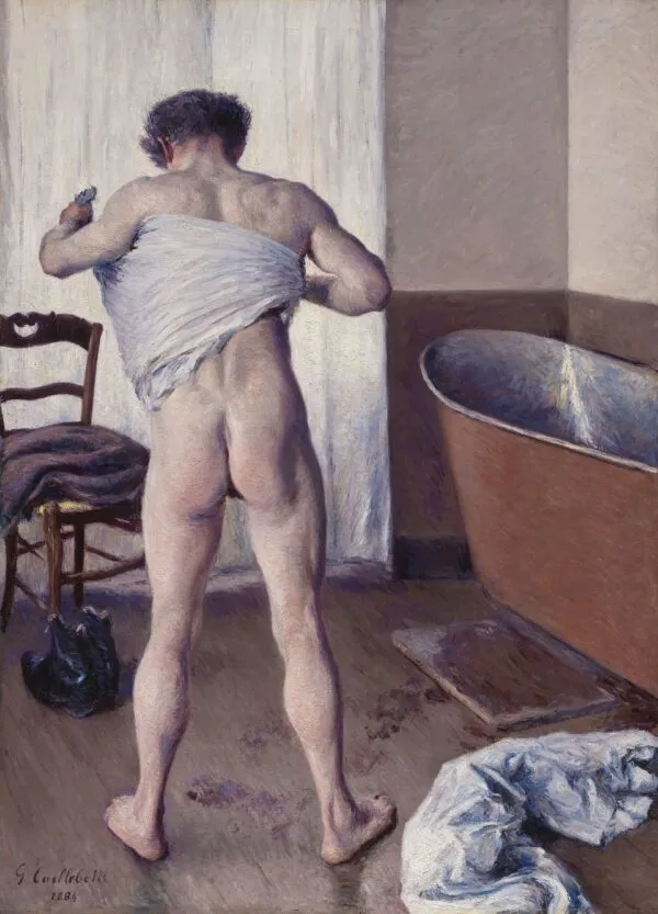 Man at His Bath (1884) by Gustave Caillebotte — original painting reproduced as a hand-painted oil on canvas