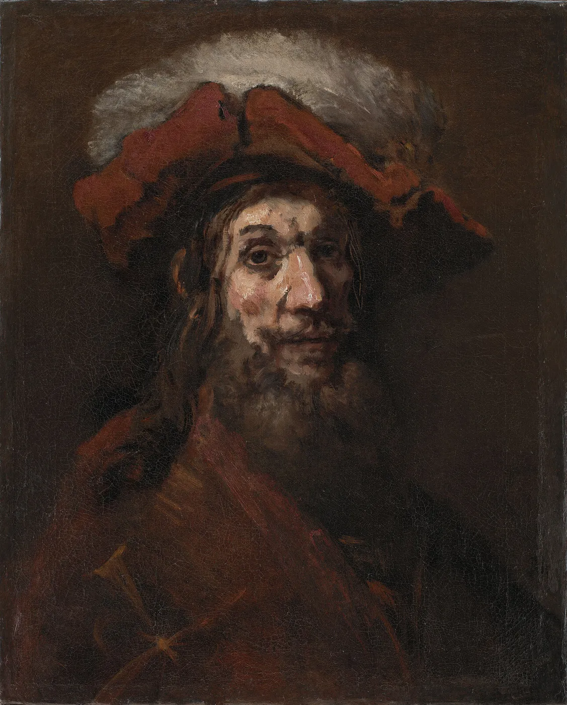 Man in plumed beret (1659) by Rembrandt — original painting reproduced as a hand-painted oil on canvas