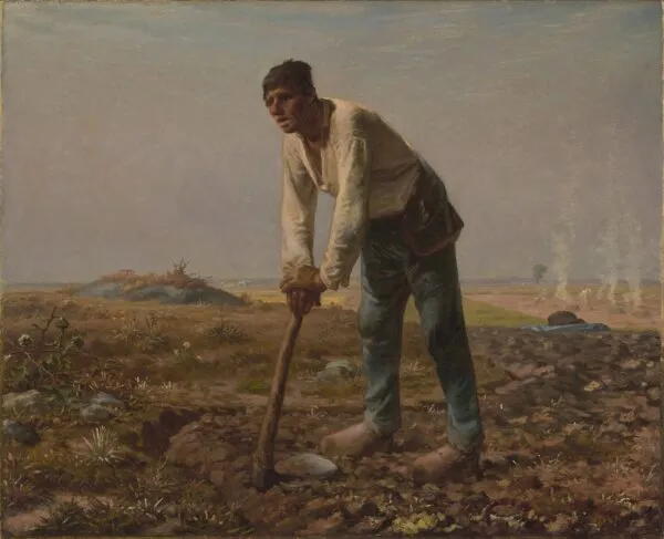 Man with a Hoe (1860) by Jean-François Millet — original painting reproduced as a hand-painted oil on canvas