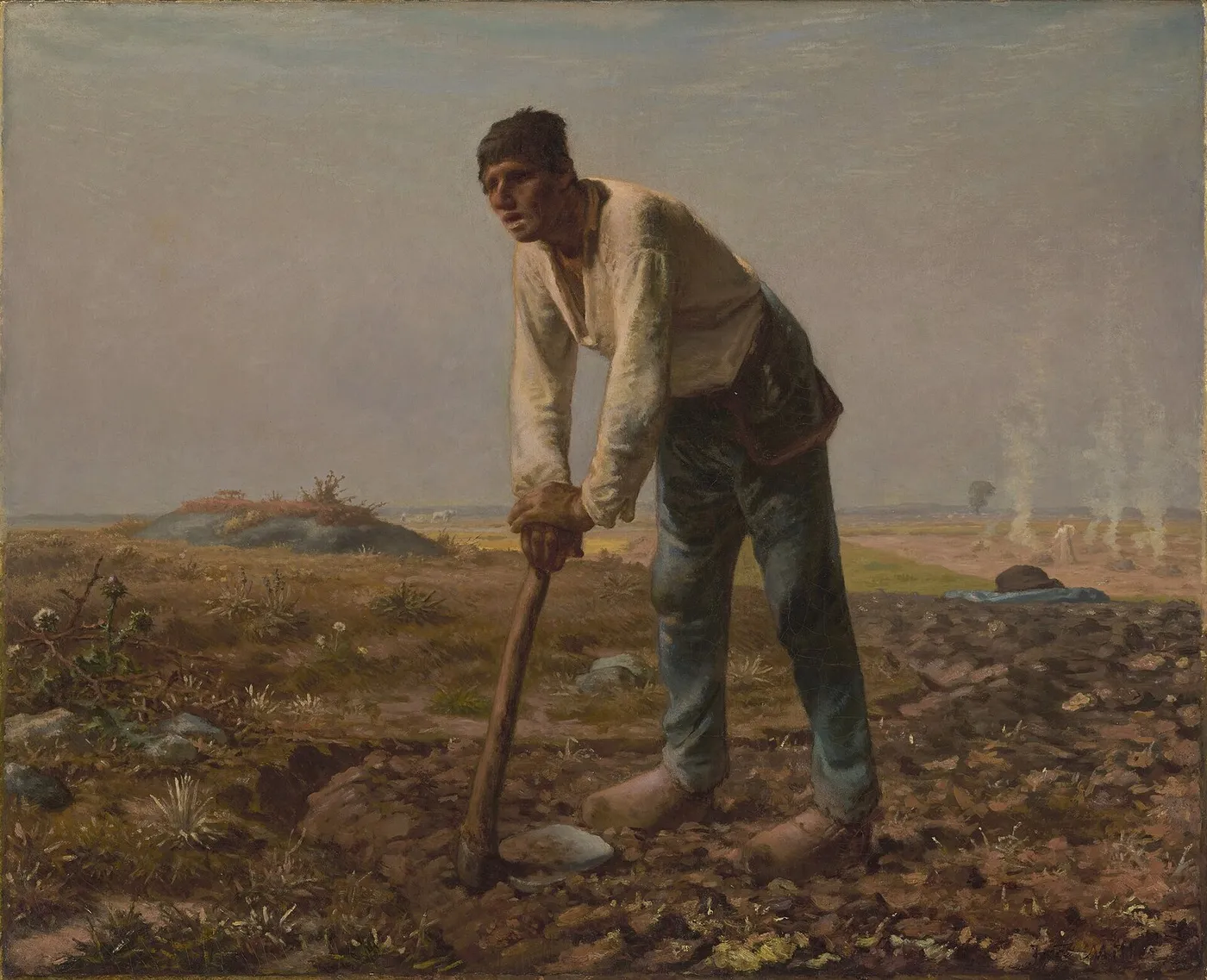 Man with a Hoe (1860) by Jean-François Millet — original painting reproduced as a hand-painted oil on canvas