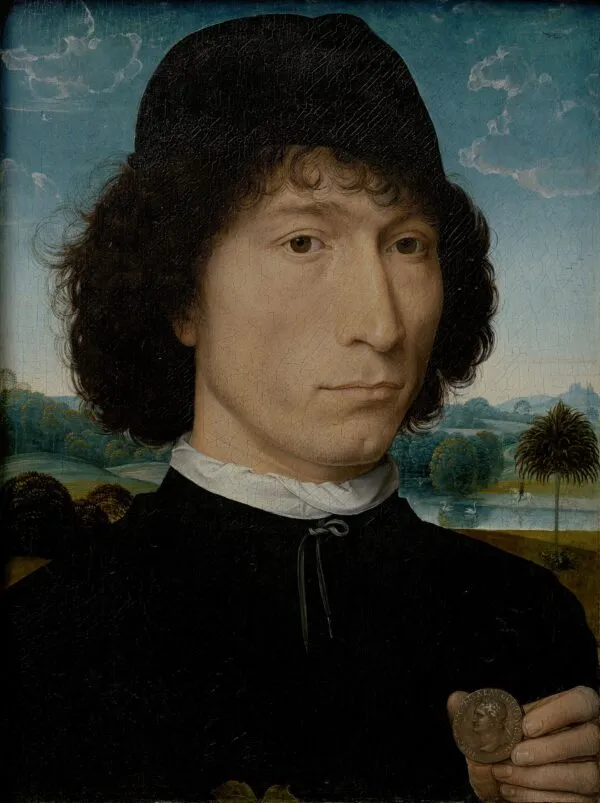 Man with a Roman coin (1473) by Hans Memling — original painting reproduced as a hand-painted oil on canvas