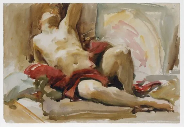 Man with Red Drapery by John Singer Sargent — original watercolour reproduced as a hand-painted oil on canvas