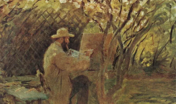 Manet peignant dans le jardin de Monet à Argenteuil (1874) by Claude Monet — original painting reproduced as a hand-painted oil on canvas
