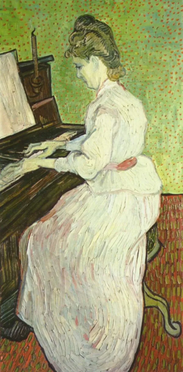 Marguerite Gachet at the Piano (1890) by Vincent van Gogh — original painting reproduced as a hand-painted oil on canvas