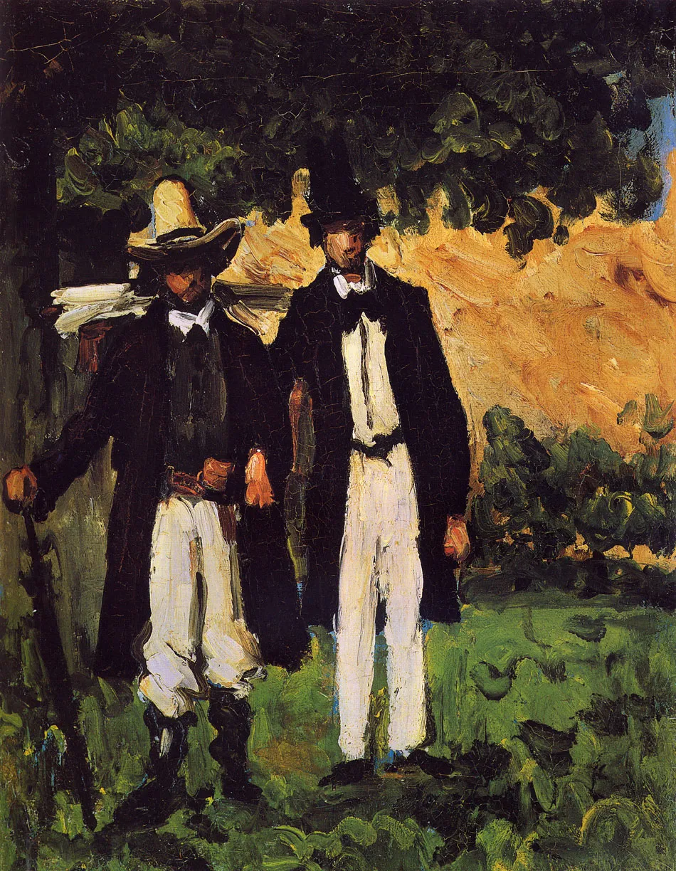 Marion et Valabrègue partant pour le motif (1866) by Paul Cézanne — original painting reproduced as a hand-painted oil on canvas