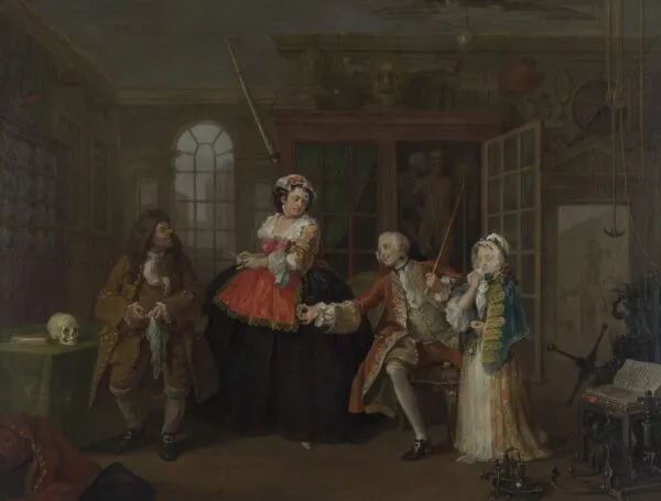 Marriage A-la-Mode: 3. The Inspection (1743) by William Hogarth — original painting reproduced as a hand-painted oil on canvas