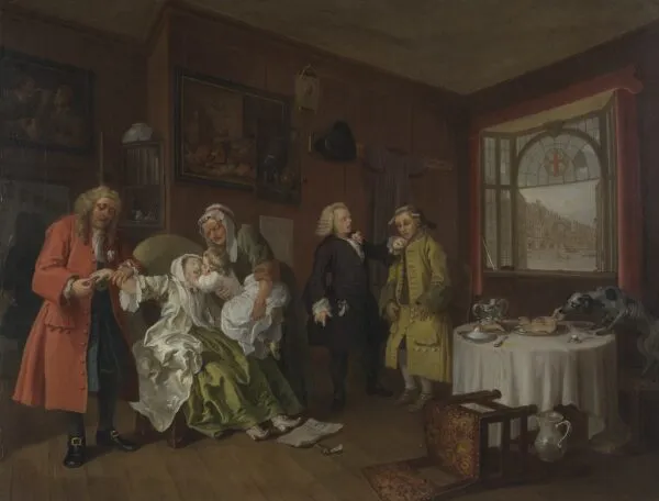 Marriage A-la-Mode: 6. The Lady's Death (1743) by William Hogarth — original painting reproduced as a hand-painted oil on canvas