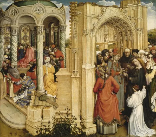 Marriage of the Virgin (1420) by Robert Campin — original painting reproduced as a hand-painted oil on canvas