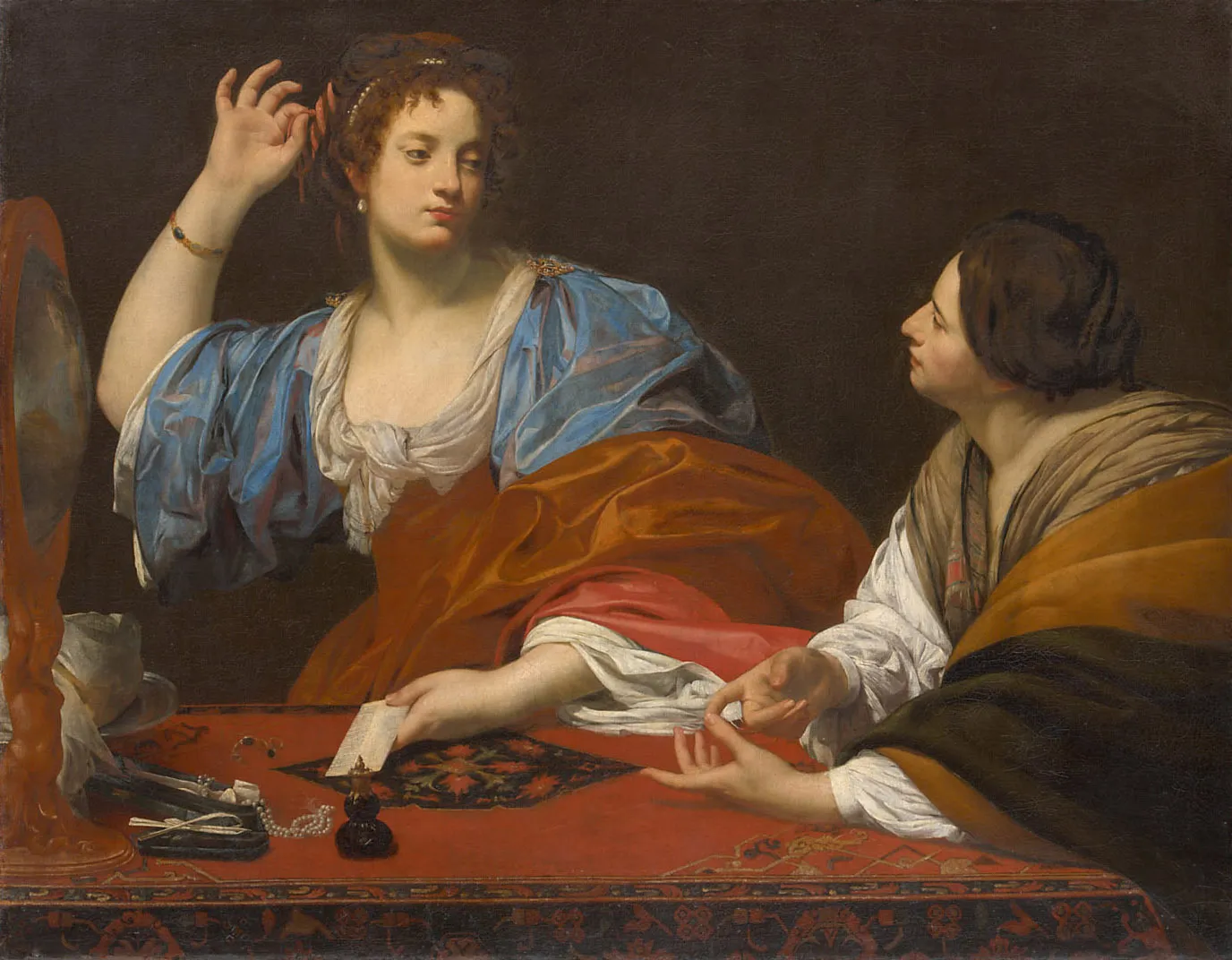 Martha blames her vain sister, Mary Magdalene (1621) by Simon Vouet — original painting reproduced as a hand-painted oil on canvas
