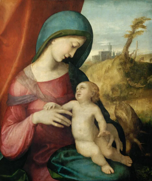 Mary and Child (1512) by Antonio da Correggio — original painting reproduced as a hand-painted oil on canvas