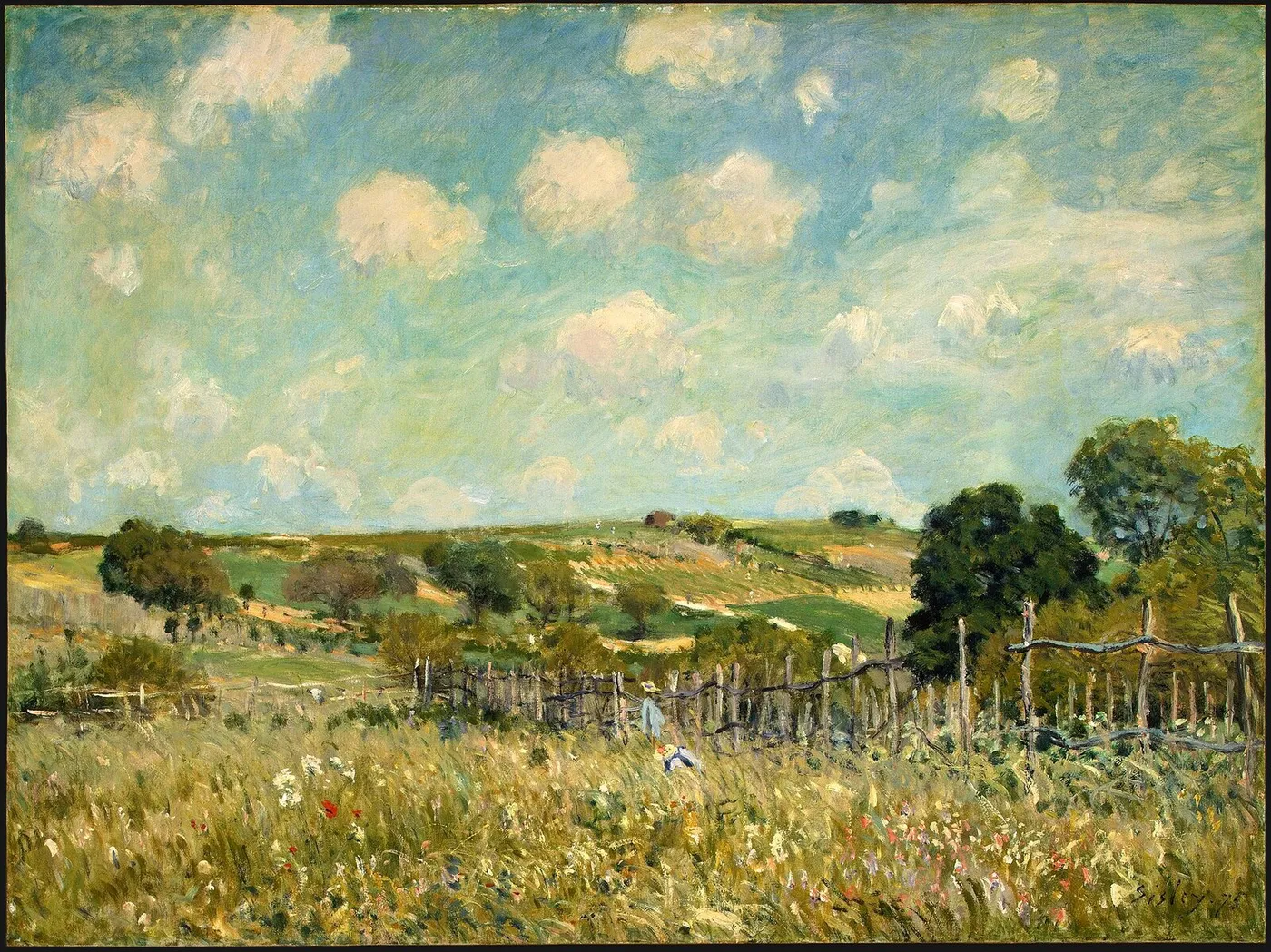 Meadow (1875) by Alfred Sisley — original painting reproduced as a hand-painted oil on canvas