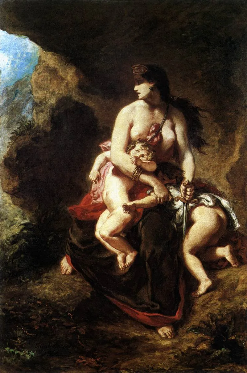 Medea about to Kill her Children (1862) by Eugène Delacroix — original painting reproduced as a hand-painted oil on canvas