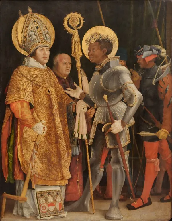 Meeting of St Erasm and St Maurice (1520) by Matthias Grünewald — original painting reproduced as a hand-painted oil on canvas