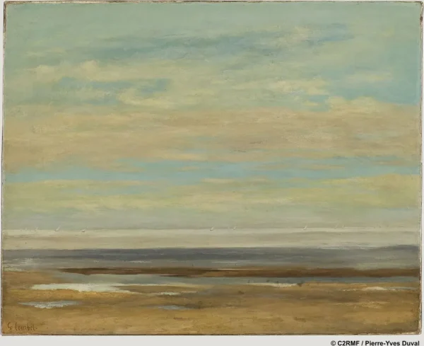 Mer calme à Palavas (1857) by Gustave Courbet — original painting reproduced as a hand-painted oil on canvas