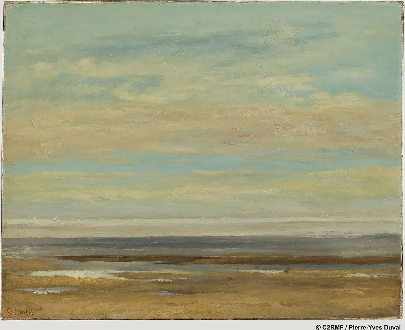 Mer calme à Palavas (1857) by Gustave Courbet — original painting reproduced as a hand-painted oil on canvas