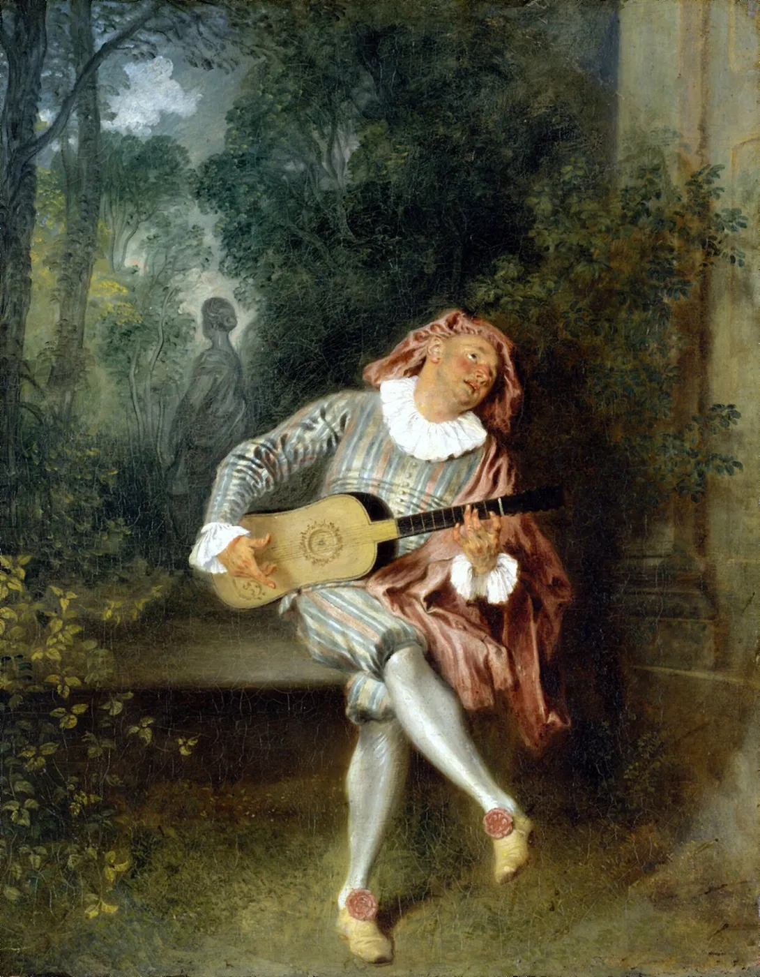 Mezzetin (1717) by Jean-Antoine Watteau — original painting reproduced as a hand-painted oil on canvas