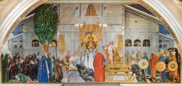 Midwinter's Sacrifice (1915) by Carl Larsson — original painting reproduced as a hand-painted oil on canvas