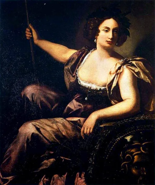 Minerva (1635) by Artemisia Gentileschi — original painting reproduced as a hand-painted oil on canvas