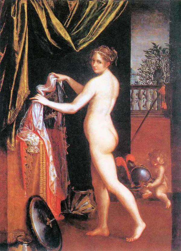 Minerva dressing (1613) by Lavinia Fontana — original painting reproduced as a hand-painted oil on canvas