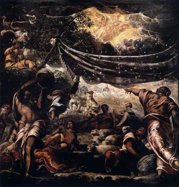 Miracle of the manna (1577) by Jacopo Tintoretto — original painting reproduced as a hand-painted oil on canvas