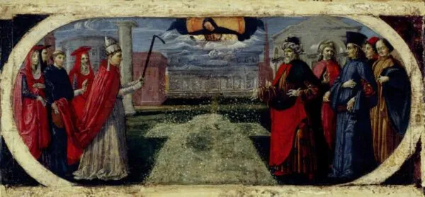 Miracle of the Snow (1472) by Pietro Perugino — original painting reproduced as a hand-painted oil on canvas
