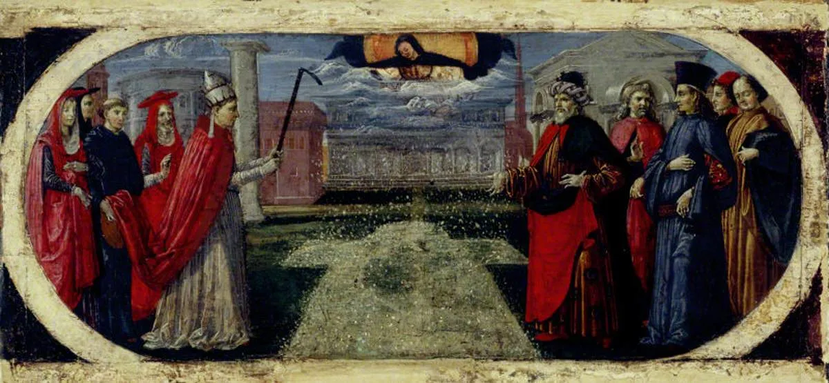 Miracle of the Snow (1472) by Pietro Perugino — original painting reproduced as a hand-painted oil on canvas