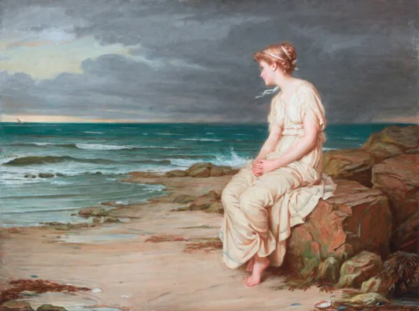 Miranda (1875) by John William Waterhouse — original painting reproduced as a hand-painted oil on canvas