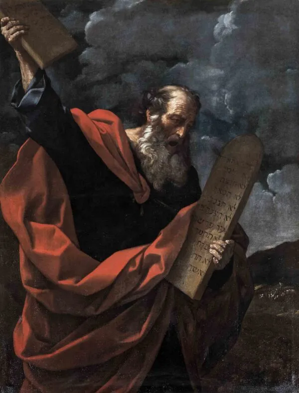 Moïse brisant les Tables de la Loi (1624) by Guido Reni — original painting reproduced as a hand-painted oil on canvas