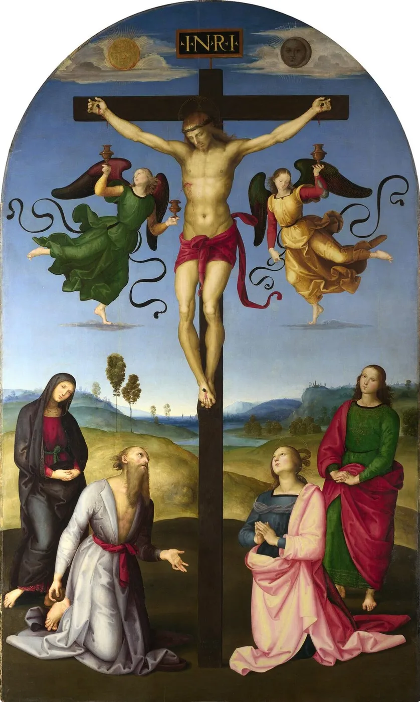 Mond Crucifixion (1502) by Raphael — original painting reproduced as a hand-painted oil on canvas
