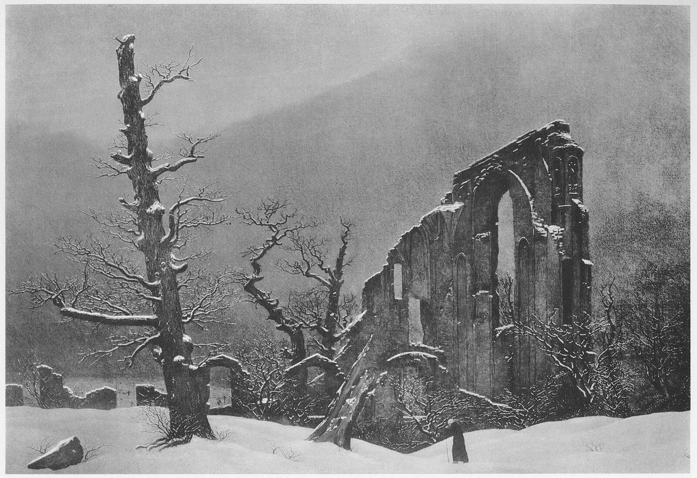 Monk in the Snow (1808) by Caspar David Friedrich — original painting reproduced as a hand-painted oil on canvas