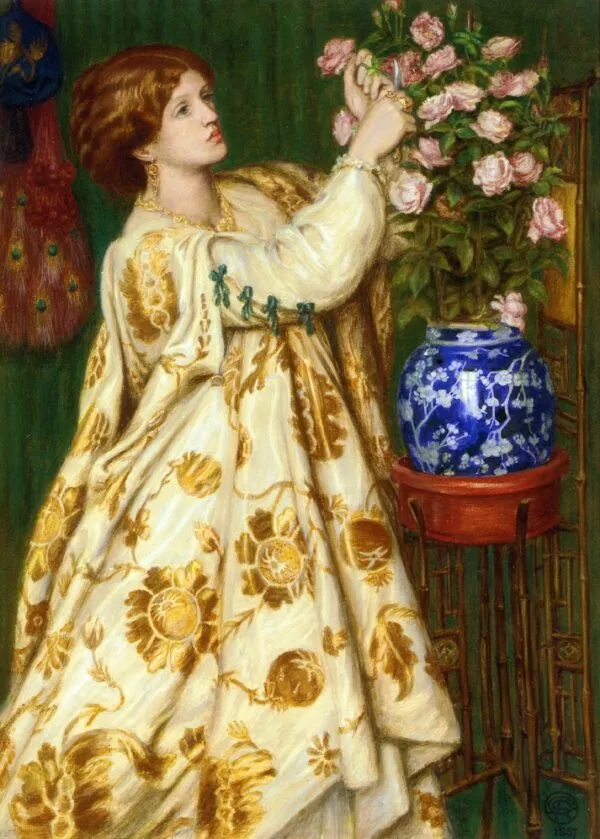 Monna Rosa (1867) by Dante Gabriel Rossetti — original painting reproduced as a hand-painted oil on canvas