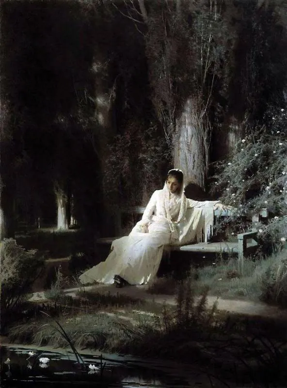 Moonlight night (1880) by Ivan Kramskoi — original painting reproduced as a hand-painted oil on canvas