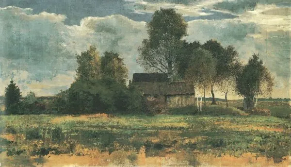 Moor huts in the Dachau moss (1902) by Franz Marc — original painting reproduced as a hand-painted oil on canvas