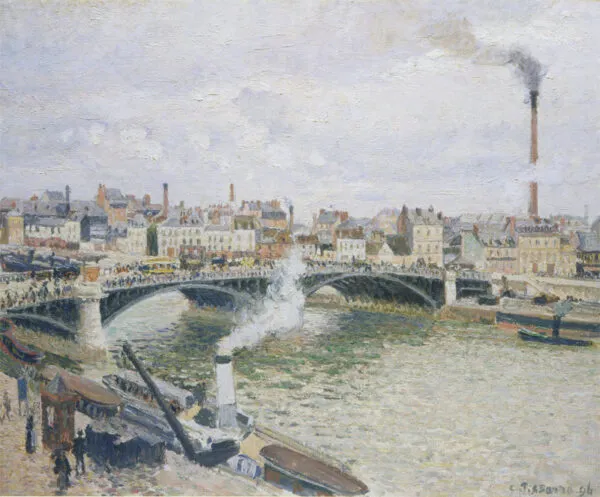 Morning, An Overcast Day, Rouen (1896) by Camille Pissarro — original painting reproduced as a hand-painted oil on canvas