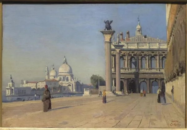 Morning in Venice (1834) by Jean-Baptiste Camille Corot — original painting reproduced as a hand-painted oil on canvas