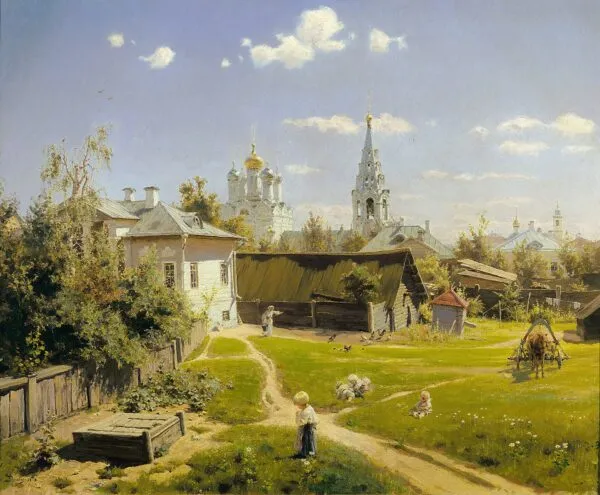 Moscow courtyard (1878) by Vasily Polenov — original painting reproduced as a hand-painted oil on canvas