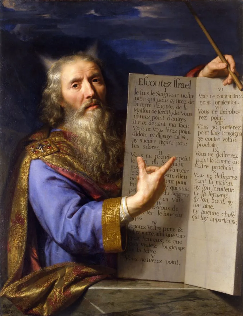 Moses presenting the tablets of the law (1663) by Philippe de Champaigne — original painting reproduced as a hand-painted oil on canvas