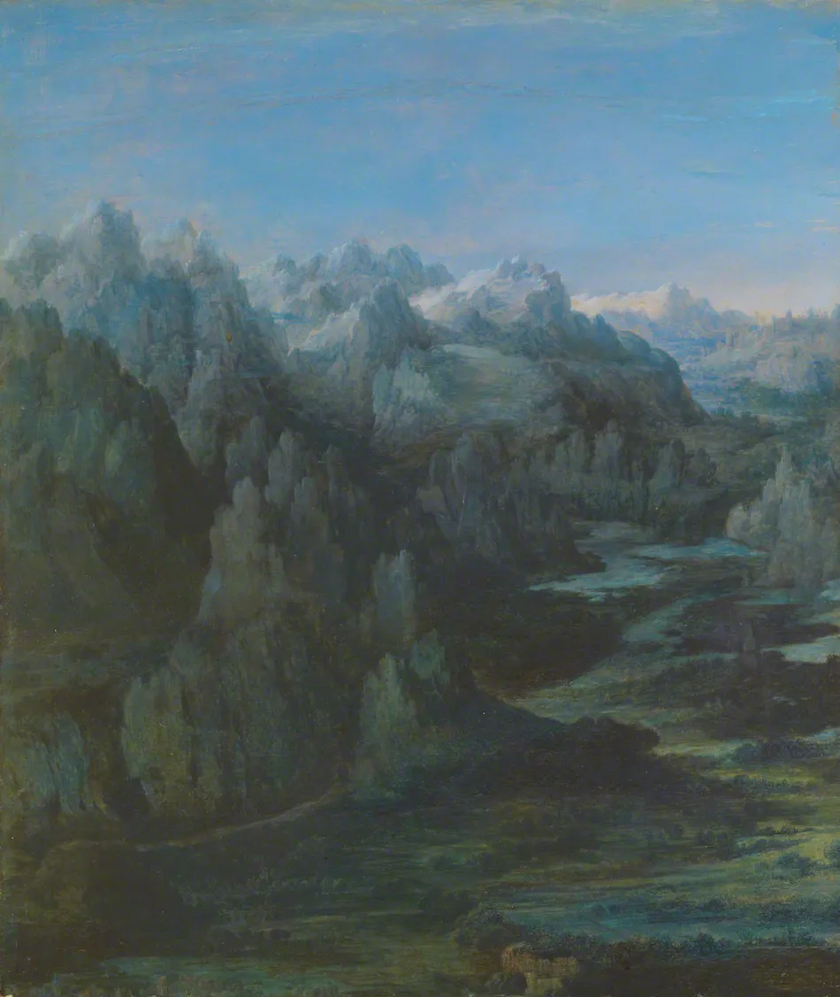 Mountain Range (1530) by Albrecht Altdorfer — original painting reproduced as a hand-painted oil on canvas