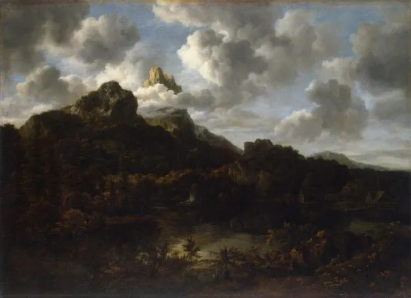 Mountainous Landscape (1670) by Jacob van Ruisdael — original painting reproduced as a hand-painted oil on canvas