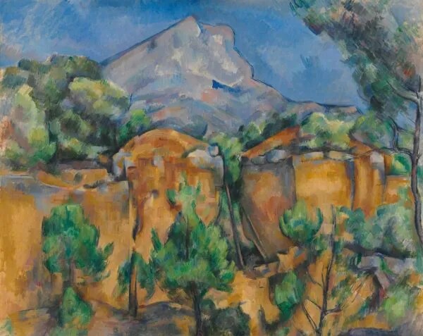 Mountains Mont Sainte-Victoire Seen from the Bibémus Quarry (1897) by Paul Cézanne — original painting reproduced as a hand-painted oil on canvas