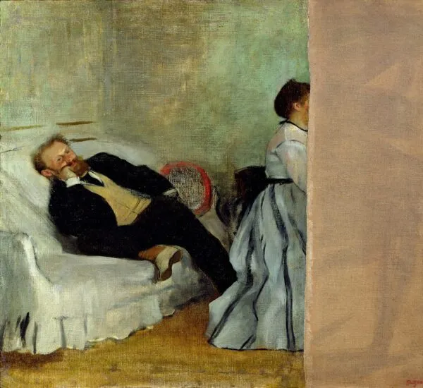 Mr. and Mrs. Édouard Manet (1868) by Edgar Degas — original painting reproduced as a hand-painted oil on canvas